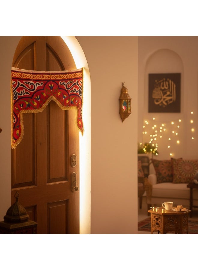 2 Pcs Traditional Ramadan Khayamiya Door Hanging - Classic Arch Design with Gold Fringe - 85 x 65 cm - Image 4